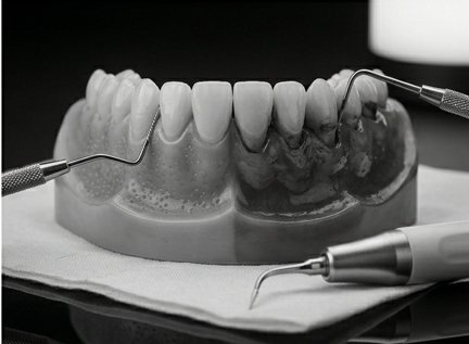 Periodontal gum-care treatment on a dental model